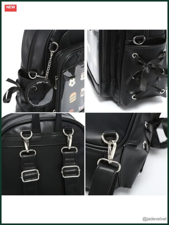 PU Leather Ita Backpack Crossbody Purse with Clear Window for Enamel Pins main image 4